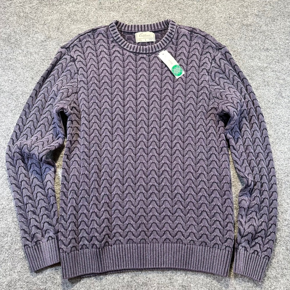 California Shirt Co Sweater Mens Large Purple Textured Cable Knit Preppy Coastal